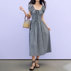 Doen Quinn Midi Cotton Dress in La Maddalena Gingham